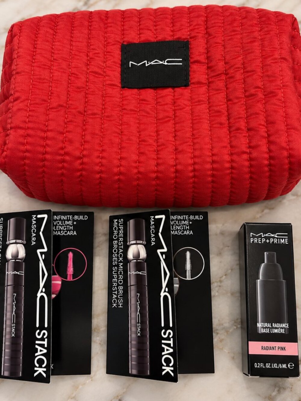 MAC Cosmetics Makeup Bundle with Red Quilted Makeup Bag